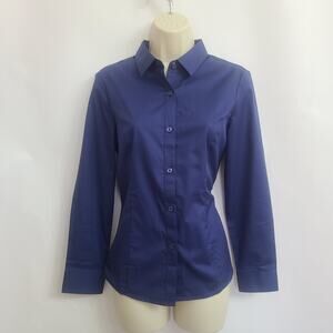 Women's Blue Button Down Blouse Long Sleeve Large Dress Shirt NWT